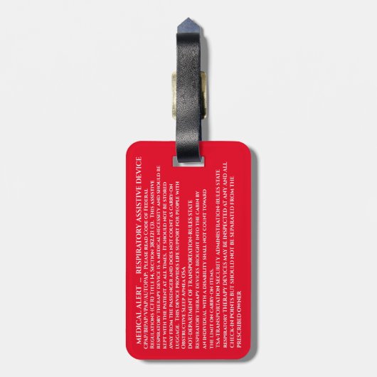 Aangepaste CPAP-machine ingeschakeld Bagagelabel (Achterkant verticaal)