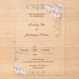 Aangepaste Cream Bloemen Acryl Huwelijksuitnodigin Acryl Uitnodigingen