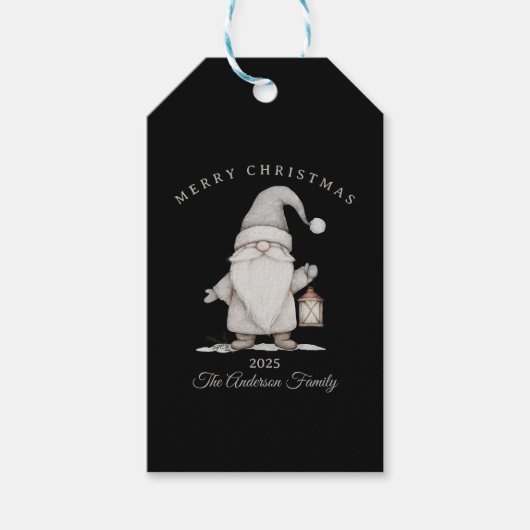 Aangepaste crème witte kabouter kerstcadeau cadeaulabel (Voorkant)