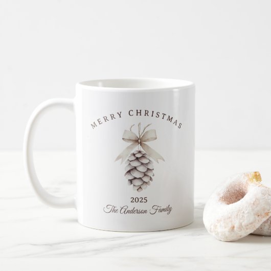 Aangepaste crème witte pinecone kerstcadeau koffiemok (Met donut)