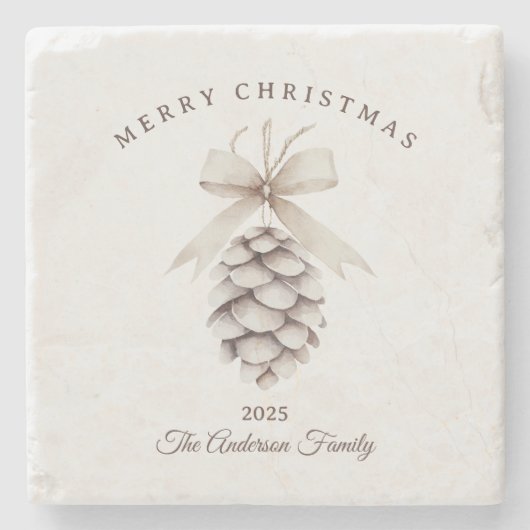 Aangepaste crème witte pinecone kerstcadeau stenen onderzetter (Voorkant)