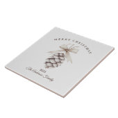 Aangepaste crème witte pinecone kerstcadeau tegeltje (Zijkant)