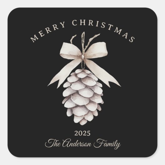 Aangepaste crème witte pinecone kerstcadeau vierkante sticker (Voorkant)