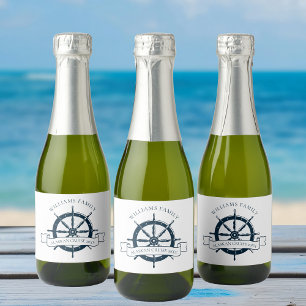 Aangepaste cruiseschip Marine Blauw Nautische Part Sparkling Wijnetiket