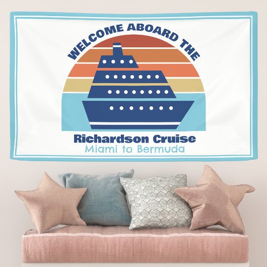 Aangepaste cruiseschip Sunset Blue Welkom aan boor Spandoek