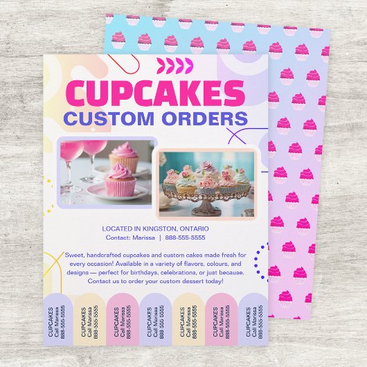 Aangepaste Cupcakes en Taarten Afscheur Flyer Sjab