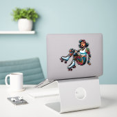 Aangepaste-Cut Vinyl Sticker: Roller Girl Sticker (Laptop op bureau)