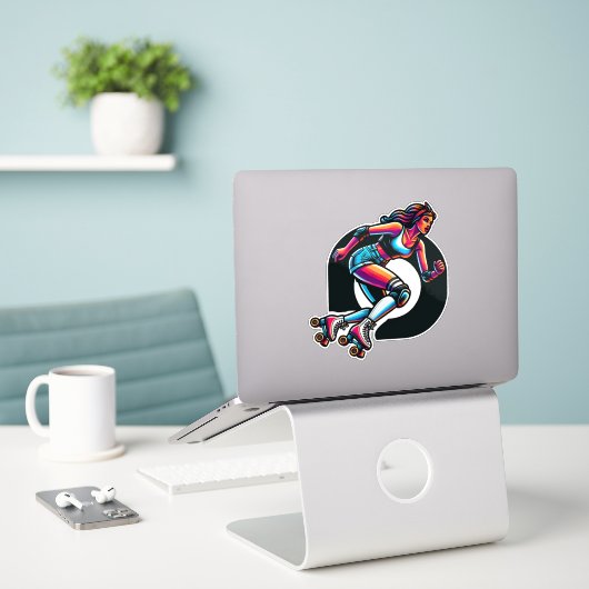 Aangepaste-Cut Vinyl Sticker: Roller Girl Sticker (Laptop op bureau)