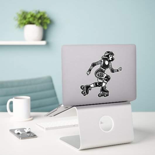 Aangepaste-Cut Vinyl Sticker: Roller Girl Sticker (Laptop op bureau)