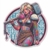 Aangepaste-Cut Vinyl Sticker: Warrior Woman Sticker (Voorkant)