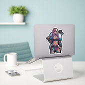 Aangepaste-Cut Vinyl Sticker: Warrior Woman Sticker (Laptop op bureau)