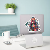 Aangepaste-Cut Vinyl Sticker: Warrior Woman Sticker (Laptop op bureau)