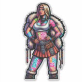 Aangepaste-Cut Vinyl Sticker: Warrior Woman Sticker (Voorkant)