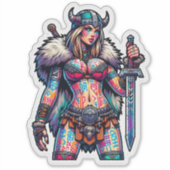Aangepaste-Cut Vinyl Sticker: Warrior Woman Sticker (Voorkant)