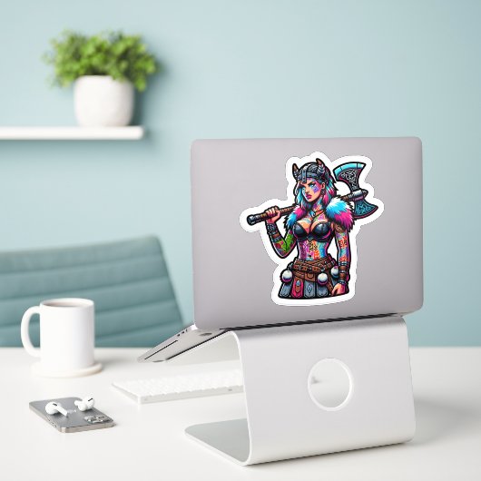 Aangepaste-Cut Vinyl Sticker: Warrior Woman Sticker (Laptop op bureau)