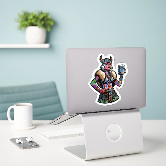 Aangepaste-Cut Vinyl Sticker: Warrior Woman Sticker (Laptop op bureau)