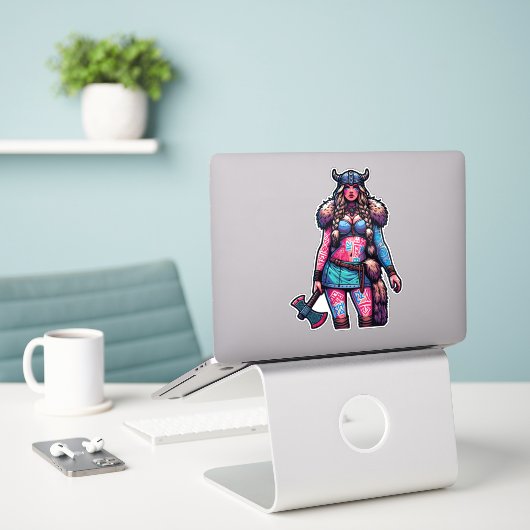 Aangepaste-Cut Vinyl Sticker: Warrior Woman Sticker (Laptop op bureau)