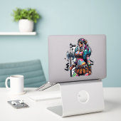 Aangepaste-Cut Vinyl Sticker: Warrior Woman Sticker (Laptop op bureau)