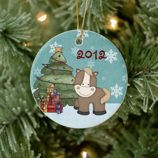 Aangepaste Cute Baby's eerste kerstpaard Keramisch Ornament (Boom)