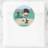 Aangepaste Cute Baseball cartoon player Ronde Sticker (Tas)