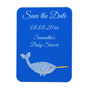 Aangepaste Cute Blue Baby Boy Narwhal Baby Shower Magneet