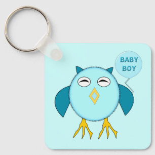 Aangepaste Cute Blue Baby Boy Uil Baby Shower Sleutelhanger