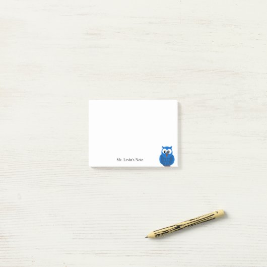 Aangepaste Cute Blue Owl Cartoon Post-it Note (Op bureau)
