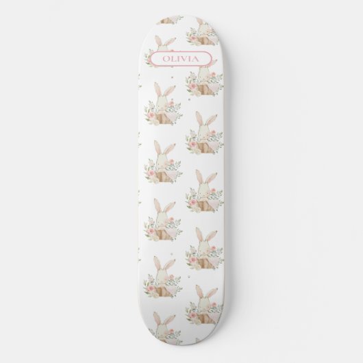 Aangepaste Cute Bunny Rabbit Floral Skateboard (Voorkant)