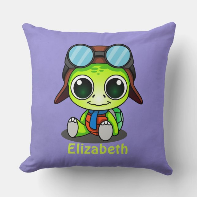 Aangepaste Cute Chibi Turtle in Aviator Pet Kussen (Voorkant)