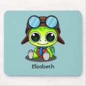 Aangepaste Cute Chibi Turtle in Aviator Pet Muismat (Voorkant)