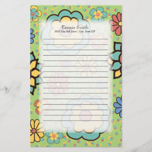 Aangepaste Cute Colorful Flowers op Green Briefpapier