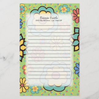 Aangepaste Cute Colorful Flowers op Green Briefpapier