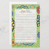 Aangepaste Cute Colorful Flowers op Green Briefpapier (Voorkant / Achterkant)