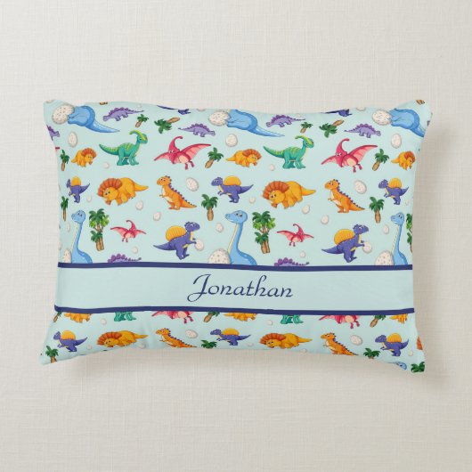 Aangepaste Cute Dinosaurs Blue Boy Baby Accent Kussen (Achterkant)