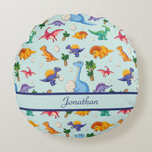 Aangepaste Cute Dinosaurs Blue Boy Baby Rond Kussen