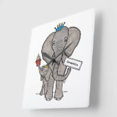 Aangepaste Cute Elephant en Baby Vierkante Klok (Hoek)