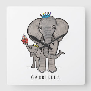 Aangepaste Cute Elephant en Baby Vierkante Klok