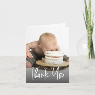 Aangepaste Cute foto handlettering Eerste verjaard Bedankkaart
