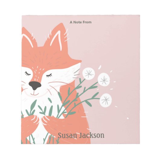 Aangepaste Cute Fox met bloemen Notitieblok (Voorkant)