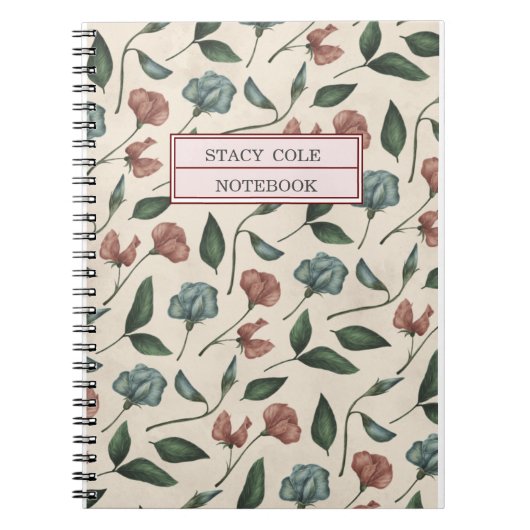 Aangepaste Cute Green Red Waterverf Floral Notitieboek (Voorkant)