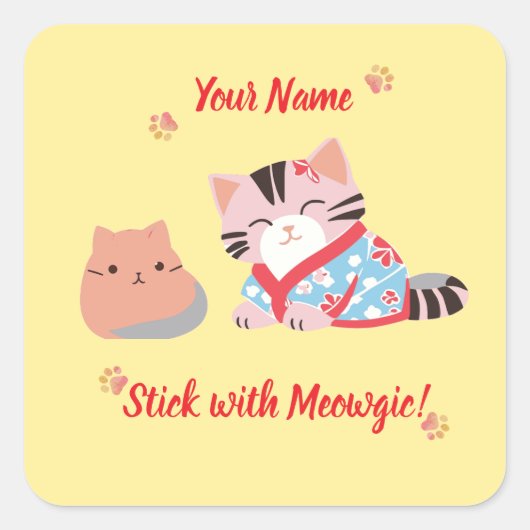 Aangepaste Cute Kawaii Kat Sticker | Blijf bij Meo (Voorkant)