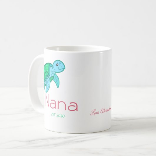 Aangepaste Cute Nana Zee Turtle Coffee Mok (Voorkant links)