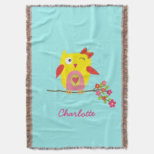 Aangepaste Cute Owl Yellow Pink Illustratie Deken (Voorkant Verticaal)