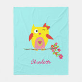 Aangepaste Cute Owl Yellow Pink Illustratie Fleece Deken (Voorkant)