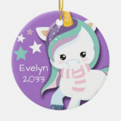 Aangepaste Cute Paarse Unicorn Keramisch Ornament (Voorkant)