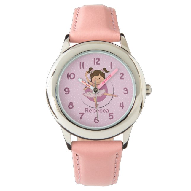 Aangepaste Cute Pink Ballerina Horloge (Voorkant)