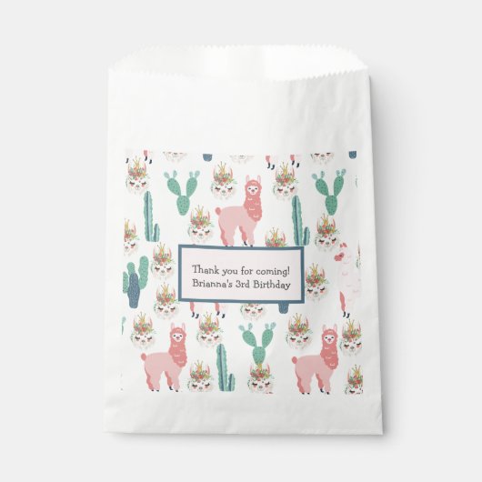 Aangepaste Cute Pink Llama en Green Cactus Bedankzakje (Voorkant)