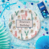 Aangepaste Cute Pink Llama en Green Cactus Papieren Bordje (Feest)