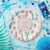 Aangepaste Cute Pink Llama en Green Cactus Papieren Bordje (Feest)