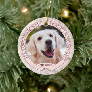 Aangepaste Cute Puppy-foto op chic grijs roze marm Keramisch Ornament
